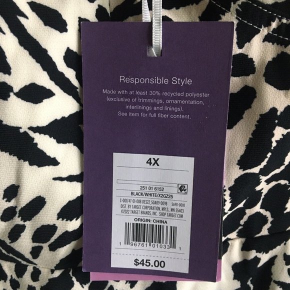 Women's Plus Size Animal Print Bustier Midi Dress - Sergio Hudson Black/Cream 4X - Picture 5 of 5